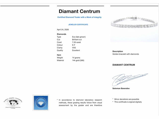 Witgouden tennisarmband briljant 7.50 ct - afbeelding 3 van  7