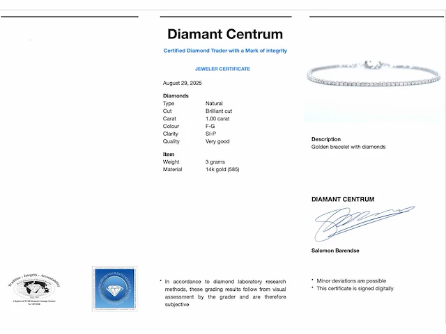 Witgouden tennisarmband diamant 1.00 ct - afbeelding 3 van  8