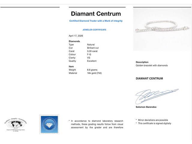 Witgouden tennisarmband diamant 3.00 ct - afbeelding 2 van  10