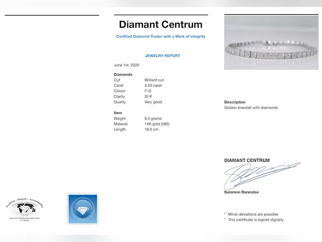 Witgouden tennisarmband diamant 3.00 ct - afbeelding 8 van  8