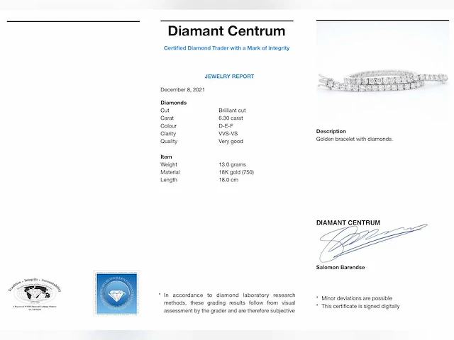 Witgouden tennisarmband diamant 6.30 ct - afbeelding 2 van  10