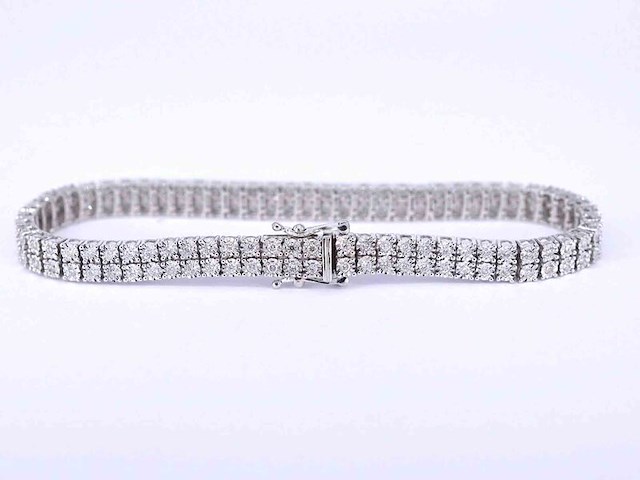 Witgouden tennisarmband met 2 rijen diamanten 1.50 carat - afbeelding 3 van  6