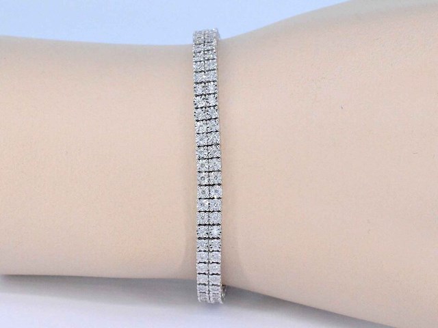 Witgouden tennisarmband met 2 rijen diamanten 1.50 carat - afbeelding 2 van  6