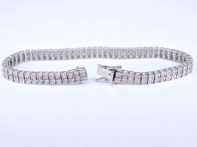 Witgouden tennisarmband met 2 rijen diamanten 1.50 carat - afbeelding 4 van  6
