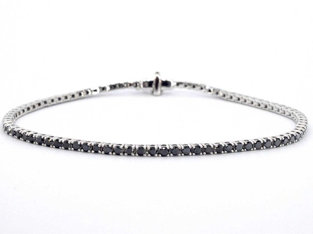 Witgouden tennisarmband met 2.80 carat aan zwarte diamanten - afbeelding 1 van  9