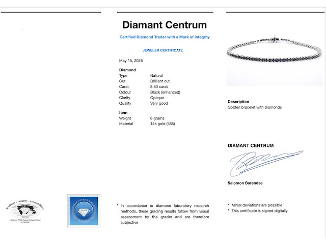 Witgouden tennisarmband met 2.80 carat aan zwarte diamanten - afbeelding 3 van  9
