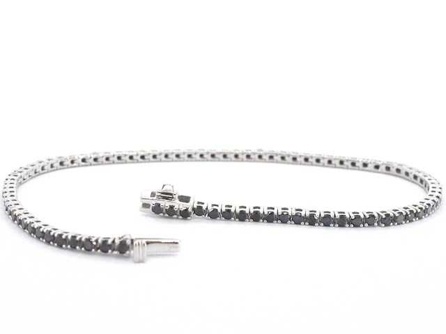 Witgouden tennisarmband met 2.80 carat aan zwarte diamanten - afbeelding 4 van  9