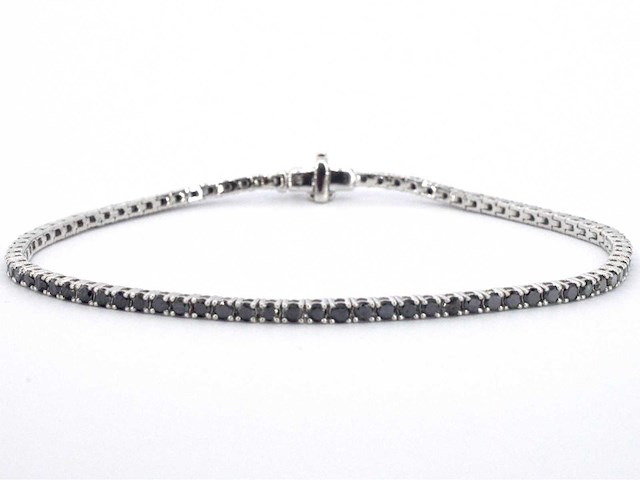 Witgouden tennisarmband met 2.80 carat aan zwarte diamanten - afbeelding 6 van  9