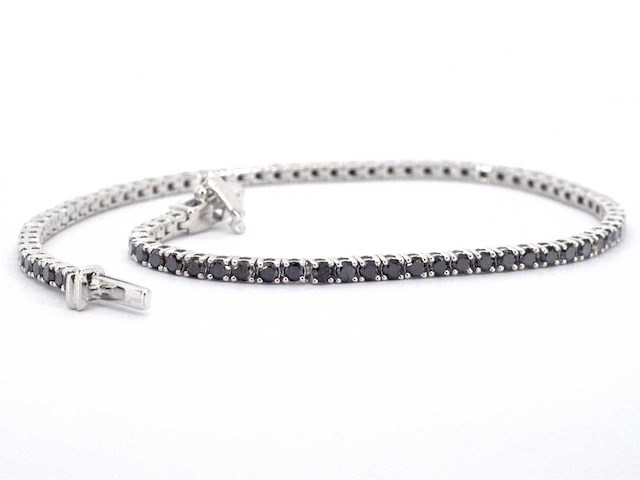 Witgouden tennisarmband met 2.80 carat aan zwarte diamanten - afbeelding 8 van  9