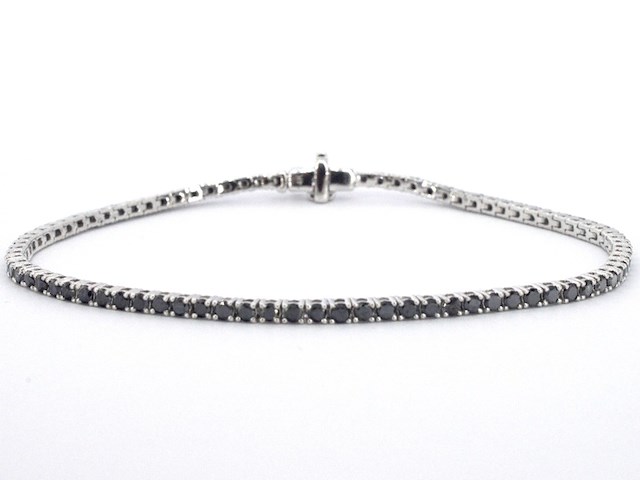 Witgouden tennisarmband met 2.80 carat aan zwarte diamanten - afbeelding 6 van  10