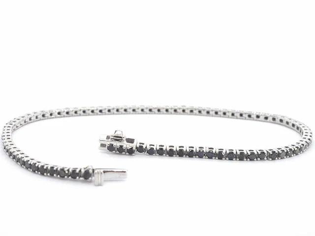 Witgouden tennisarmband met 2.80 carat aan zwarte diamanten - afbeelding 4 van  10