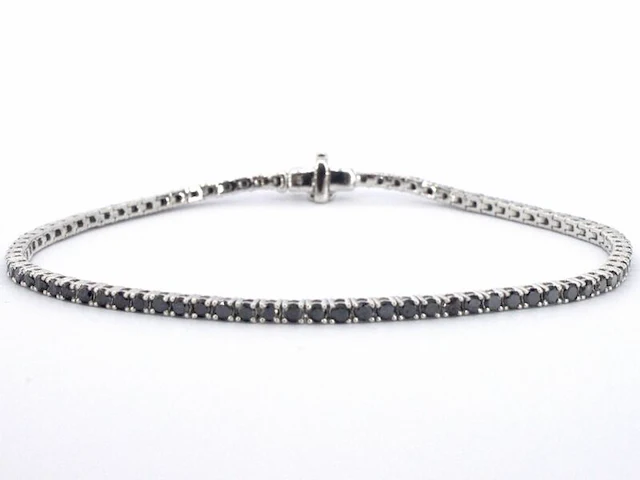 Witgouden tennisarmband met 2.80 carat aan zwarte diamanten - afbeelding 6 van  10