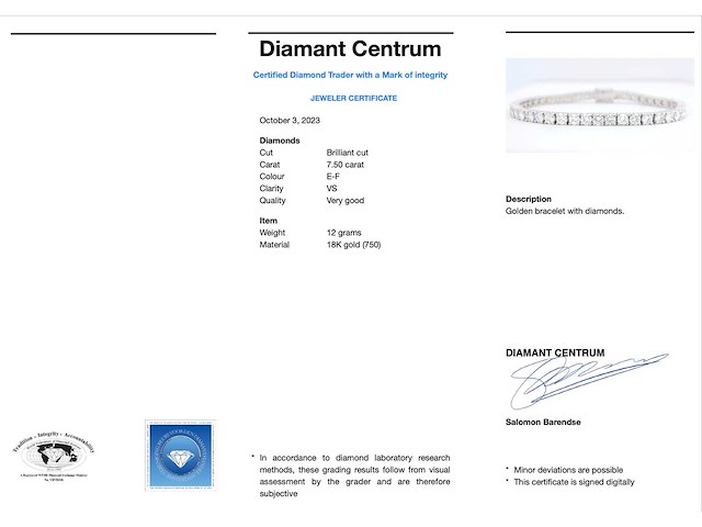 Witgouden tennisarmband met 7.50 carat briljant geslepen diamanten - afbeelding 3 van  7