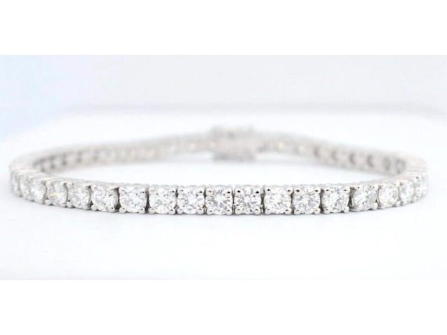 Witgouden tennisarmband met 7.50 carat briljant geslepen natuurlijke diamanten - afbeelding 1 van  8
