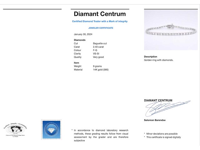 Witgouden tennisarmband met baguette geslepen diamanten 2.40 carat - afbeelding 3 van  7