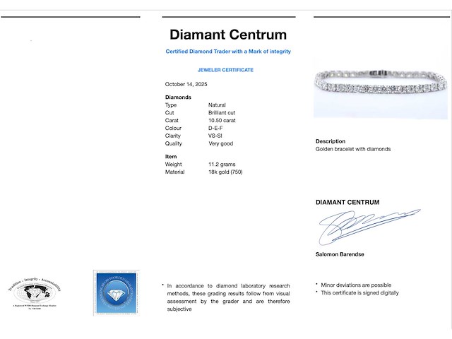 Witgouden tennisarmband met briljant diamanten - afbeelding 3 van  6