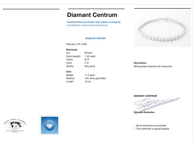 Witgouden tennisarmband met diamanten 1.20 carat - afbeelding 3 van  7