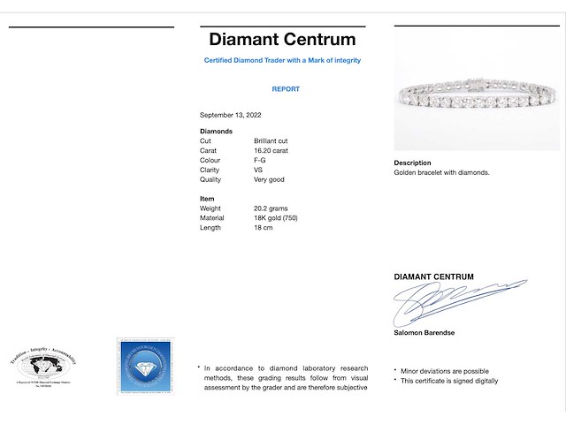 Witgouden tennisarmband met diamanten 16.20 carat - afbeelding 3 van  8