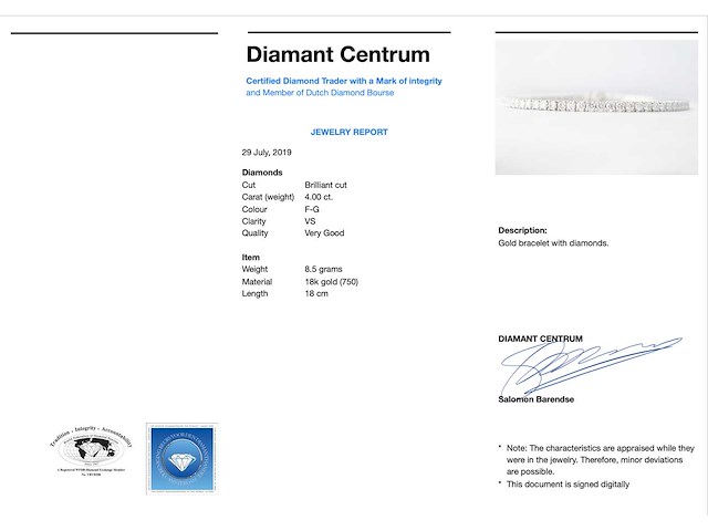 Witgouden tennisarmband met diamanten 4.00 carat - afbeelding 2 van  3