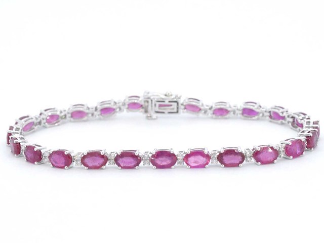 Witgouden tennisarmband met diamanten en robijn - afbeelding 1 van  8