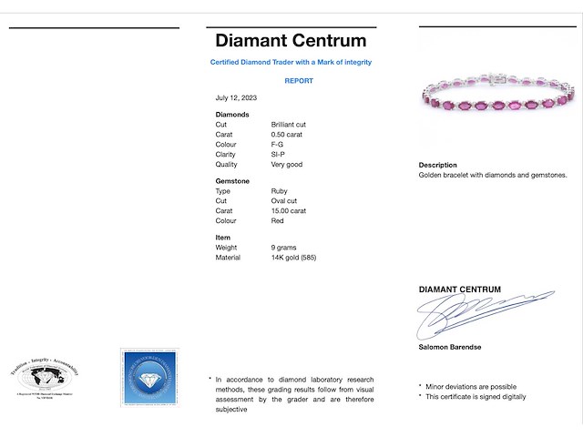 Witgouden tennisarmband met diamanten en robijn - afbeelding 3 van  8
