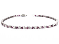Witgouden tennisarmband met diamanten en robijnen - afbeelding 1 van  3