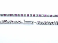 Witgouden tennisarmband met diamanten en robijnen - afbeelding 6 van  8