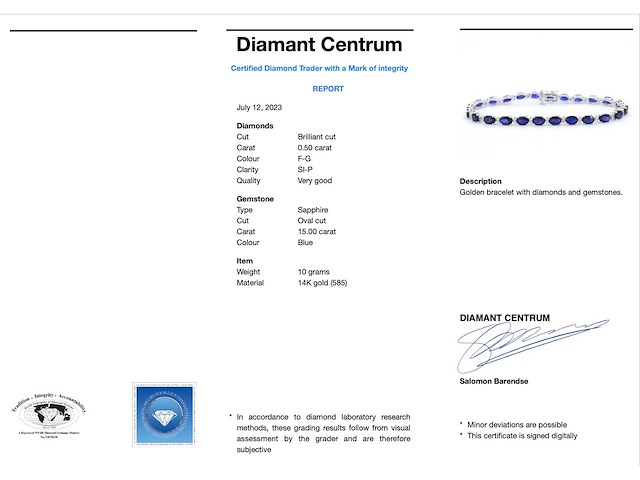 Witgouden tennisarmband met diamanten en saffier - afbeelding 3 van  8