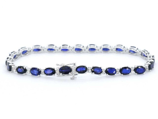 Witgouden tennisarmband met diamanten en saffier - afbeelding 4 van  8
