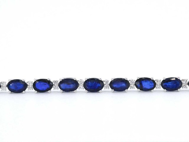Witgouden tennisarmband met diamanten en saffier - afbeelding 7 van  8