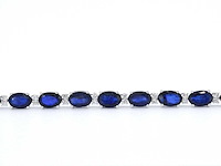 Witgouden tennisarmband met diamanten en saffier - afbeelding 7 van  8