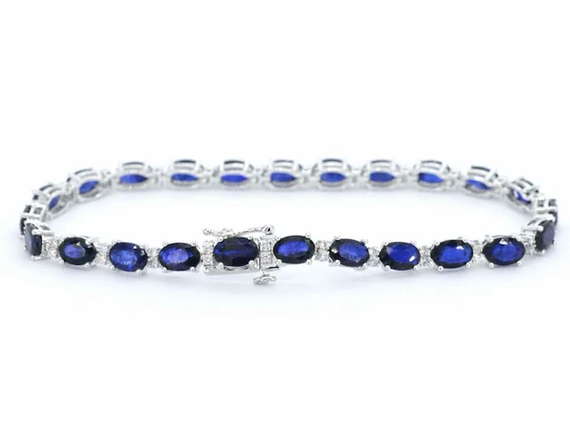 Witgouden tennisarmband met diamanten en saffier - afbeelding 3 van  7