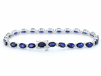 Witgouden tennisarmband met diamanten en saffier - afbeelding 3 van  7