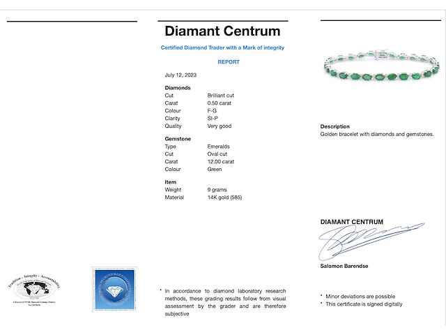 Witgouden tennisarmband met diamanten en smaragd - afbeelding 3 van  8