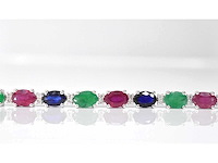 Witgouden tennisarmband met diamanten saffier robijn en smaragd - afbeelding 4 van  6