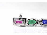 Witgouden tennisarmband met diamanten saffier robijn en smaragd - afbeelding 6 van  6