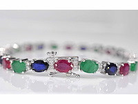 Witgouden tennisarmband met diamanten, saffier, robijn en smaragd - afbeelding 3 van  7