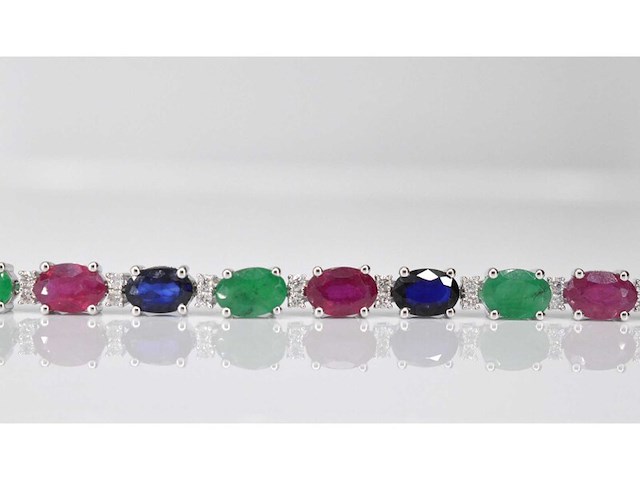 Witgouden tennisarmband met diamanten, saffier, robijn en smaragd - afbeelding 4 van  7