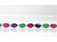 Witgouden tennisarmband met diamanten, saffier, robijn en smaragd - afbeelding 4 van  7