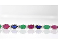 Witgouden tennisarmband met diamanten, saffier, robijn en smaragd - afbeelding 4 van  7