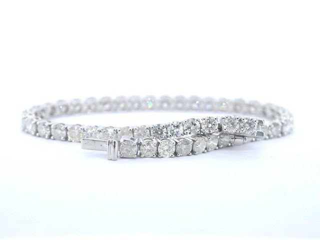 Witgouden tennisarmband met natuurlijke briljant geslepen diamanten - afbeelding 3 van  6