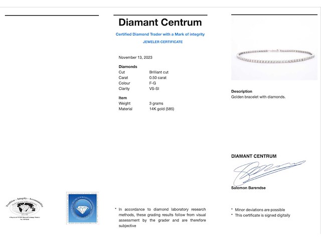 Witgouden tennisarmband met natuurlijke diamanten - afbeelding 3 van  5