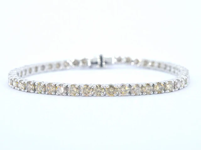 Witgouden tennisarmband met natuurlijke diamanten - afbeelding 1 van  7