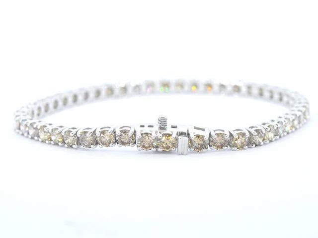 Witgouden tennisarmband met natuurlijke diamanten - afbeelding 3 van  7