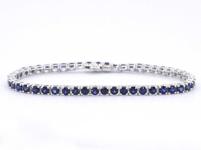 Witgouden tennisarmband met saffieren - afbeelding 9 van  10