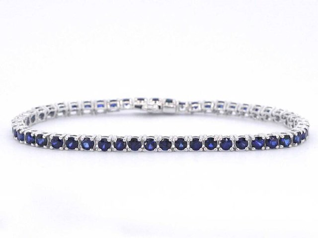 Witgouden tennisarmband met saffieren - afbeelding 9 van  10