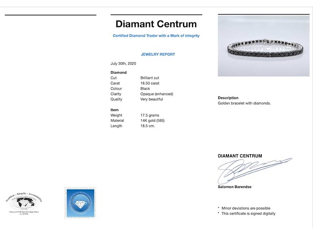 Witgouden tennisarmband rondom gezet met zwarte diamanten - afbeelding 3 van  6