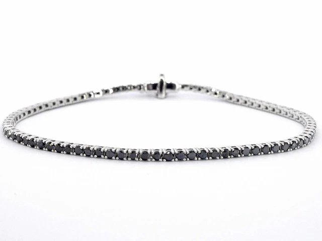 Witgouden tennisarmband zwarte diamant - afbeelding 1 van  9