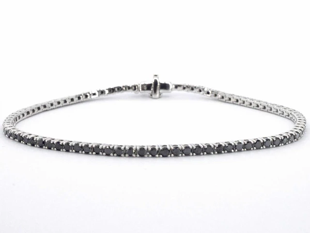 Witgouden tennisarmband zwarte diamant - afbeelding 5 van  9