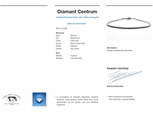Witgouden tennisarmband zwarte diamant - afbeelding 9 van  9